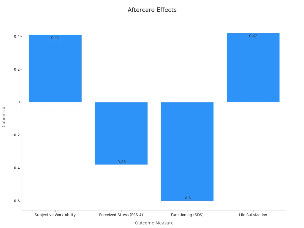 Bar chart comparing effect sizes of outcome measures after web-based aftercare routines